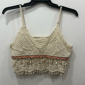 SHEIN Cream Crochet Tank Top with Shell Accents